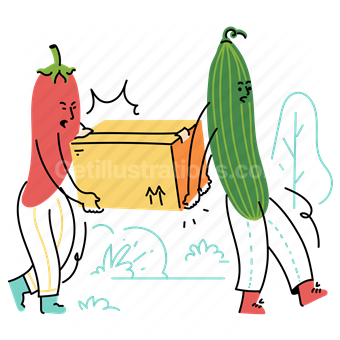 shipping, box, package, carry, delivery, pepper, cucumber